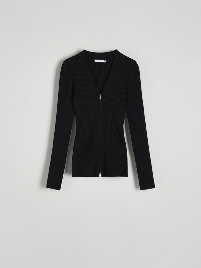 Black Reserved Button Down Women's Sweaters | NOCD-03782