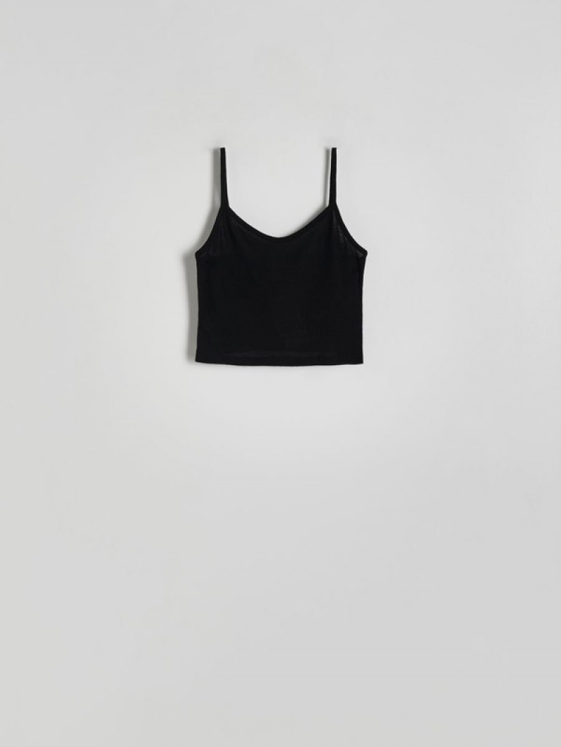 Black Reserved Cami Top Women's T-shirts | DWJM-70142