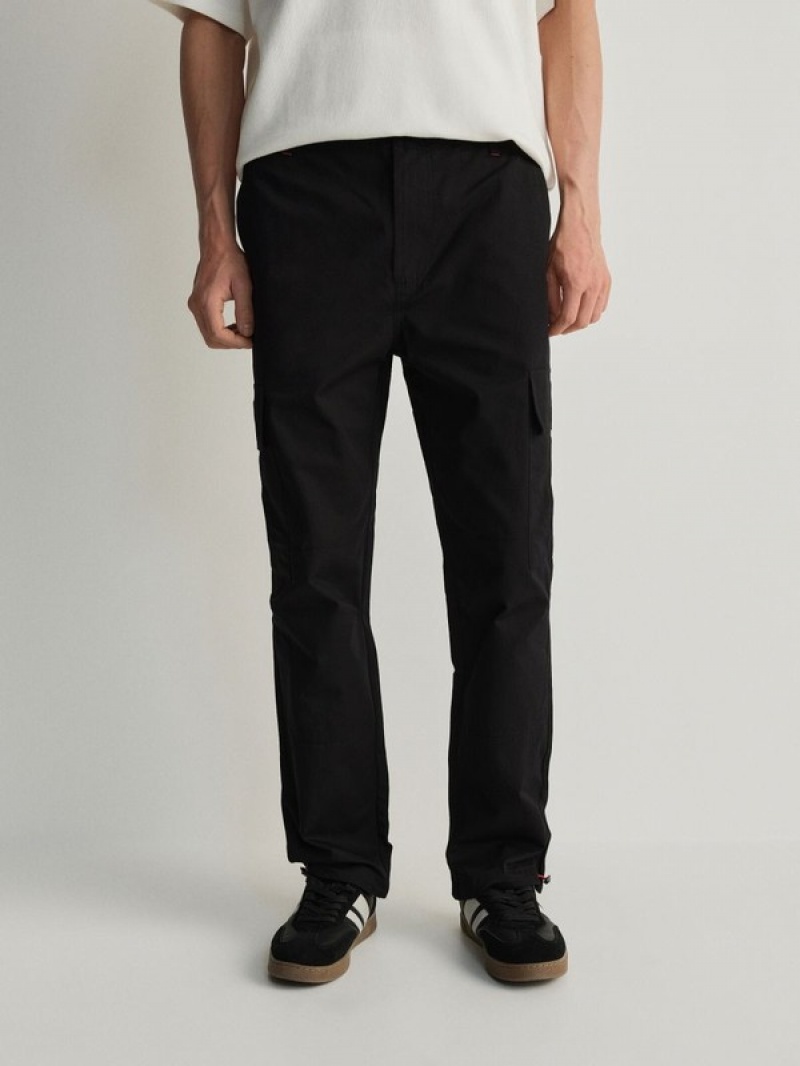 Black Reserved Cargo Men's Trousers | AVUR-43216