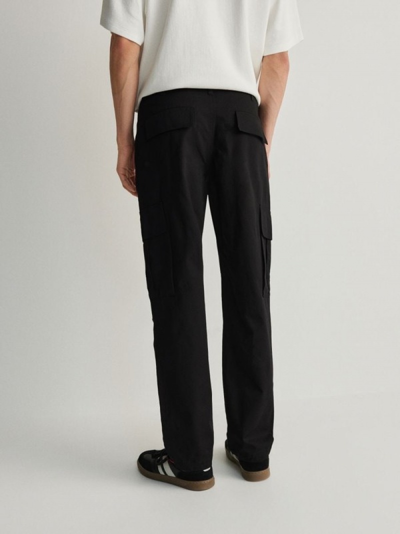 Black Reserved Cargo Men's Trousers | AVUR-43216