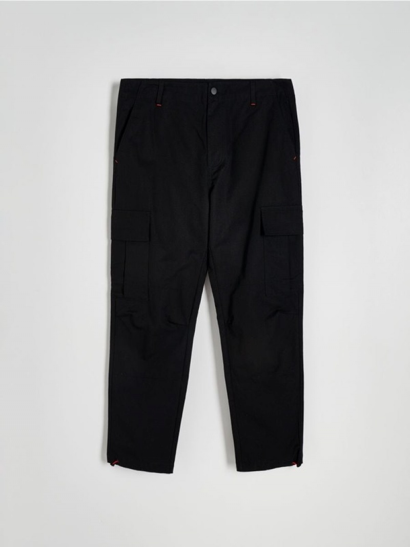 Black Reserved Cargo Men's Trousers | AVUR-43216