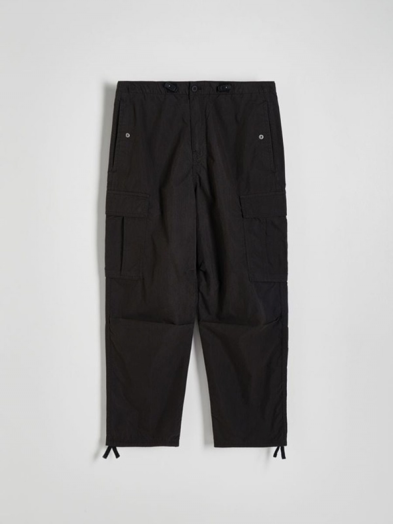 Black Reserved Cargo Men's Trousers | IAHC-37985