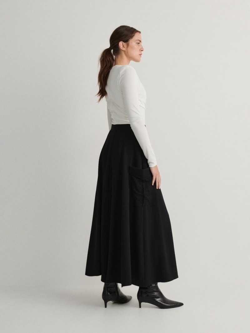 Black Reserved Cargo Pockets Women's Skirts | EBNQ-04598