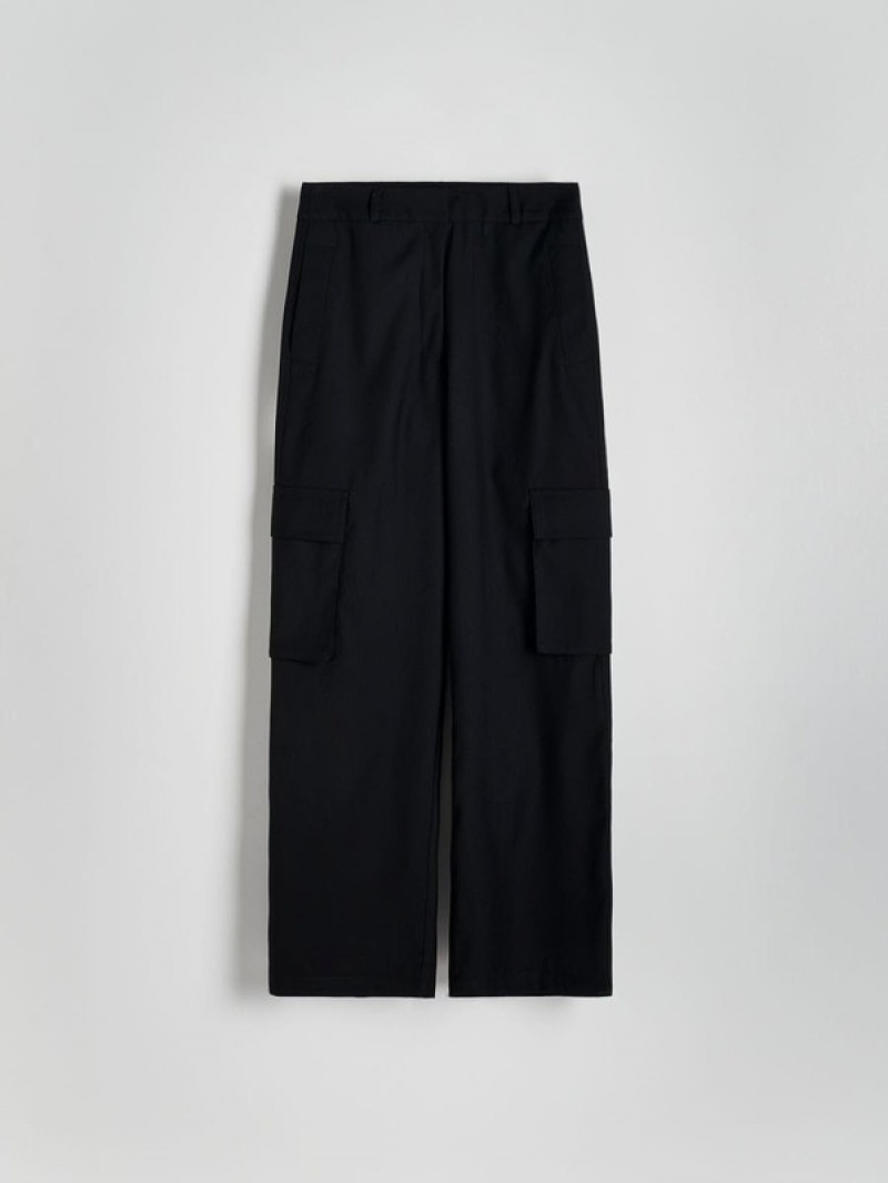 Black Reserved Cargo Pockets Women's Trousers | OZCD-69038