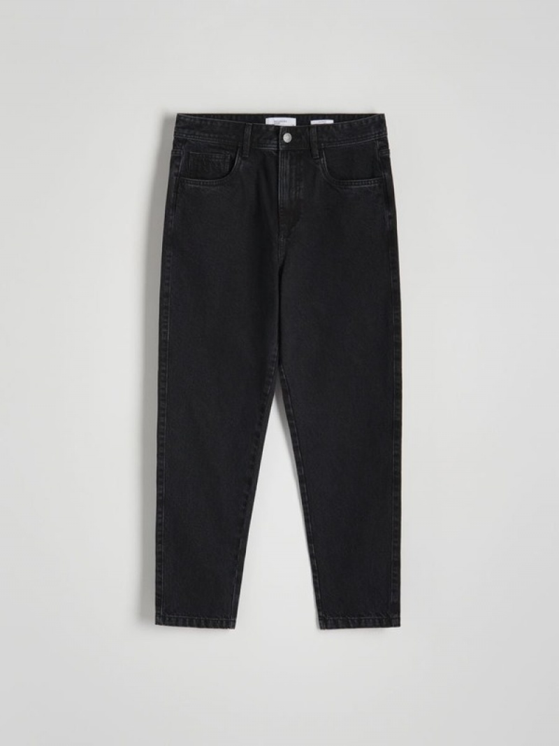 Black Reserved Carrot Fit Men's Jeans | ANBT-07249