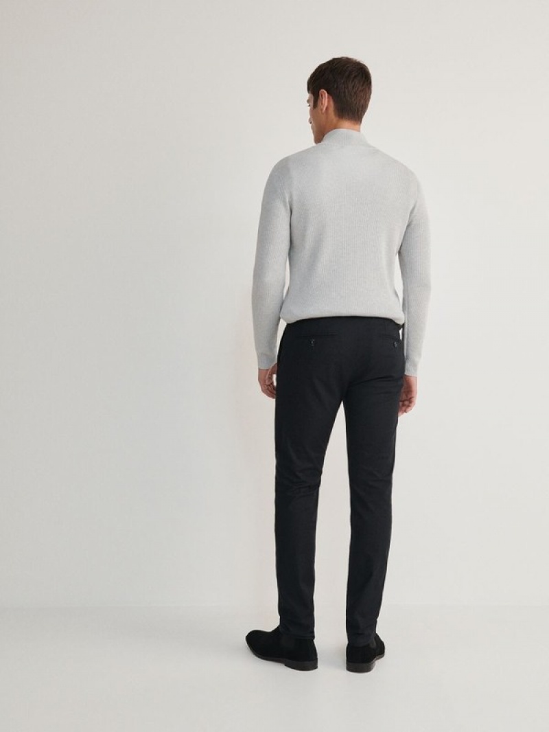 Black Reserved Chino Slim Fit Men's Trousers | OCWK-71342