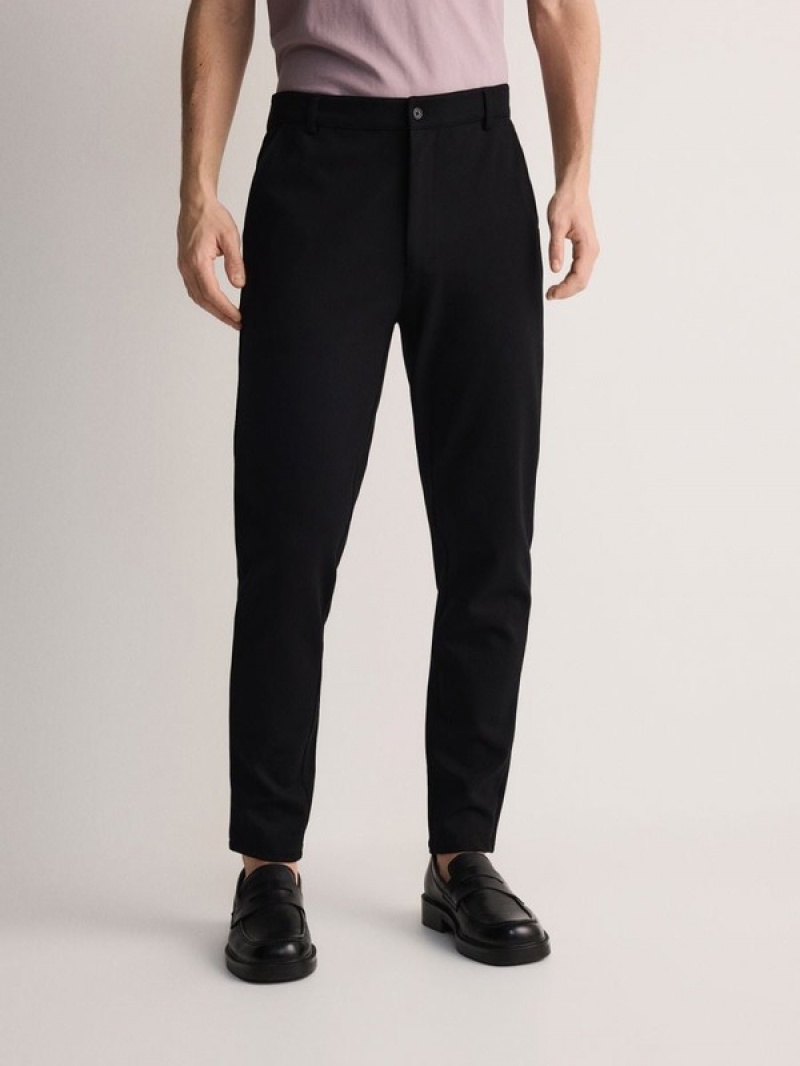 Black Reserved Chino Slim Men's Trousers | IUNM-19302