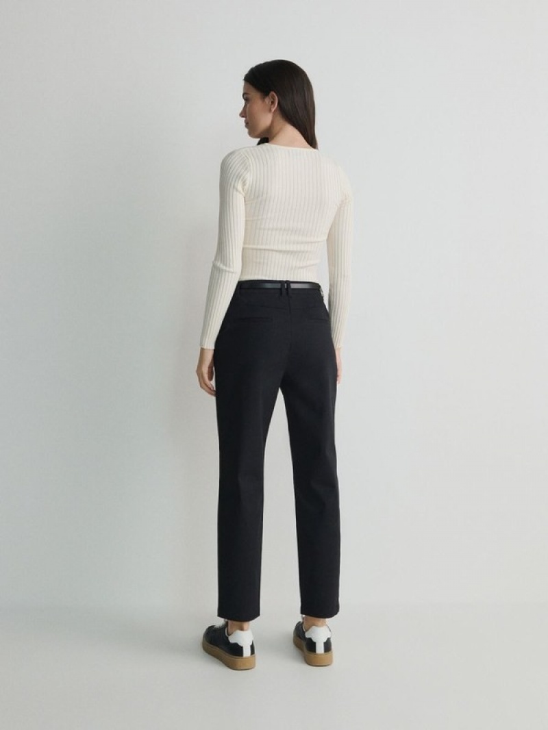 Black Reserved Chino With Women's Trousers | DEXH-64982