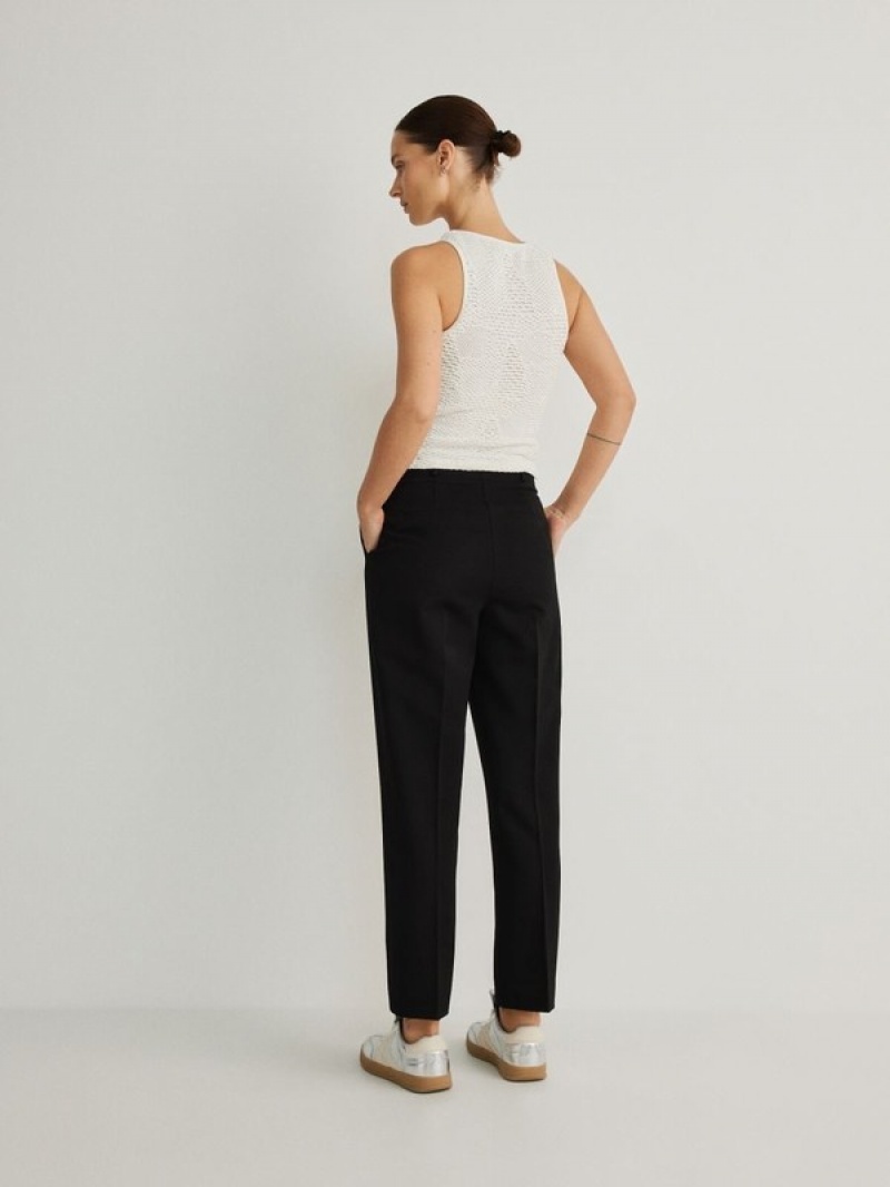 Black Reserved Cigaretteviscose Blend Women's Trousers | LNUP-16935