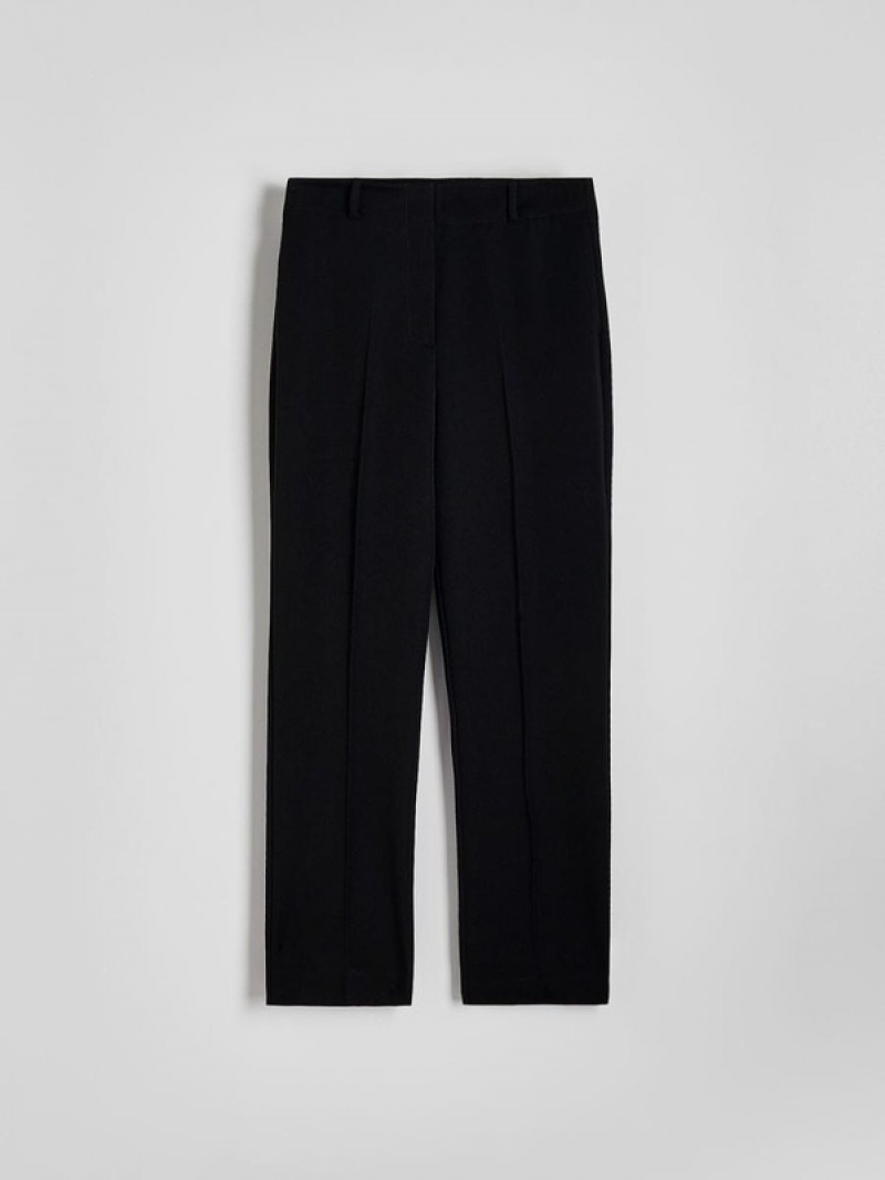 Black Reserved Cigaretteviscose Blend Women's Trousers | LNUP-16935