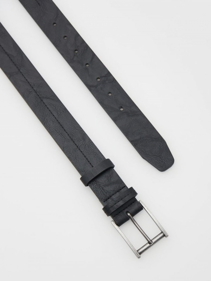 Black Reserved Combined Materials Men's Belts | YROC-27319