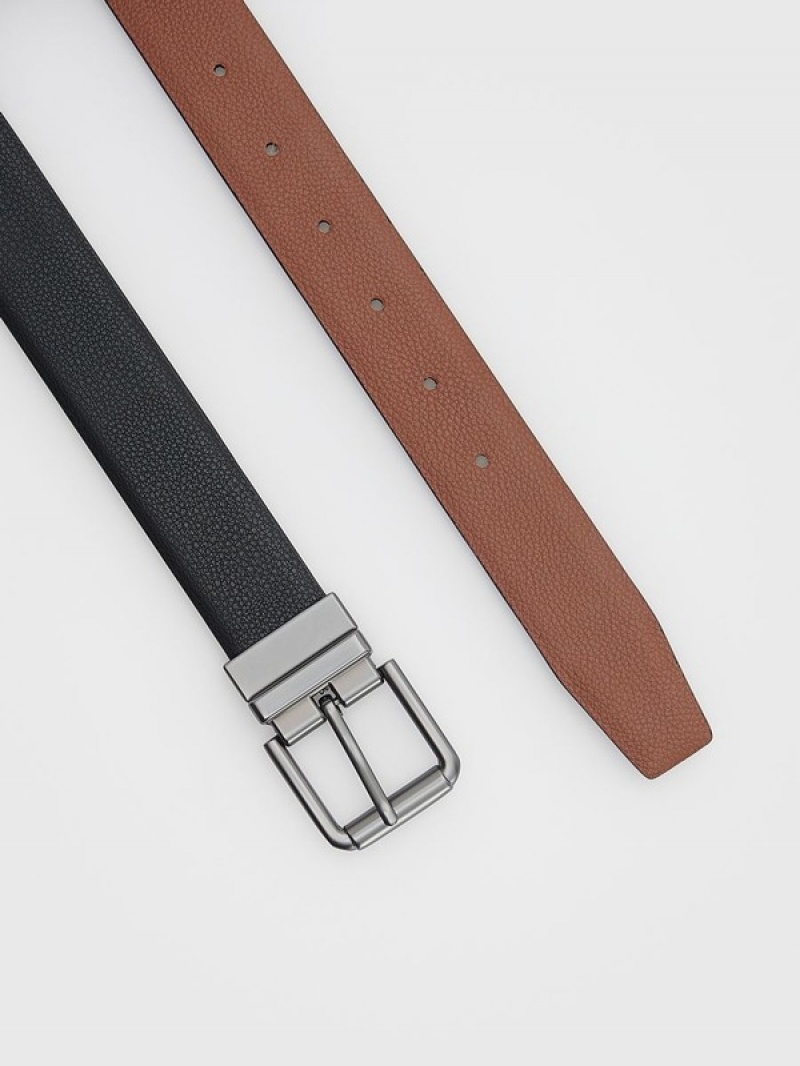 Black Reserved Combined Materials Men's Belts | BJIW-52961