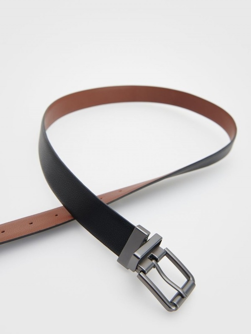 Black Reserved Combined Materials Men's Belts | BJIW-52961