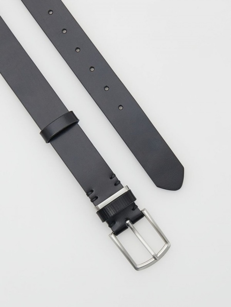 Black Reserved Combined Materials Men's Belts | AWXE-27348