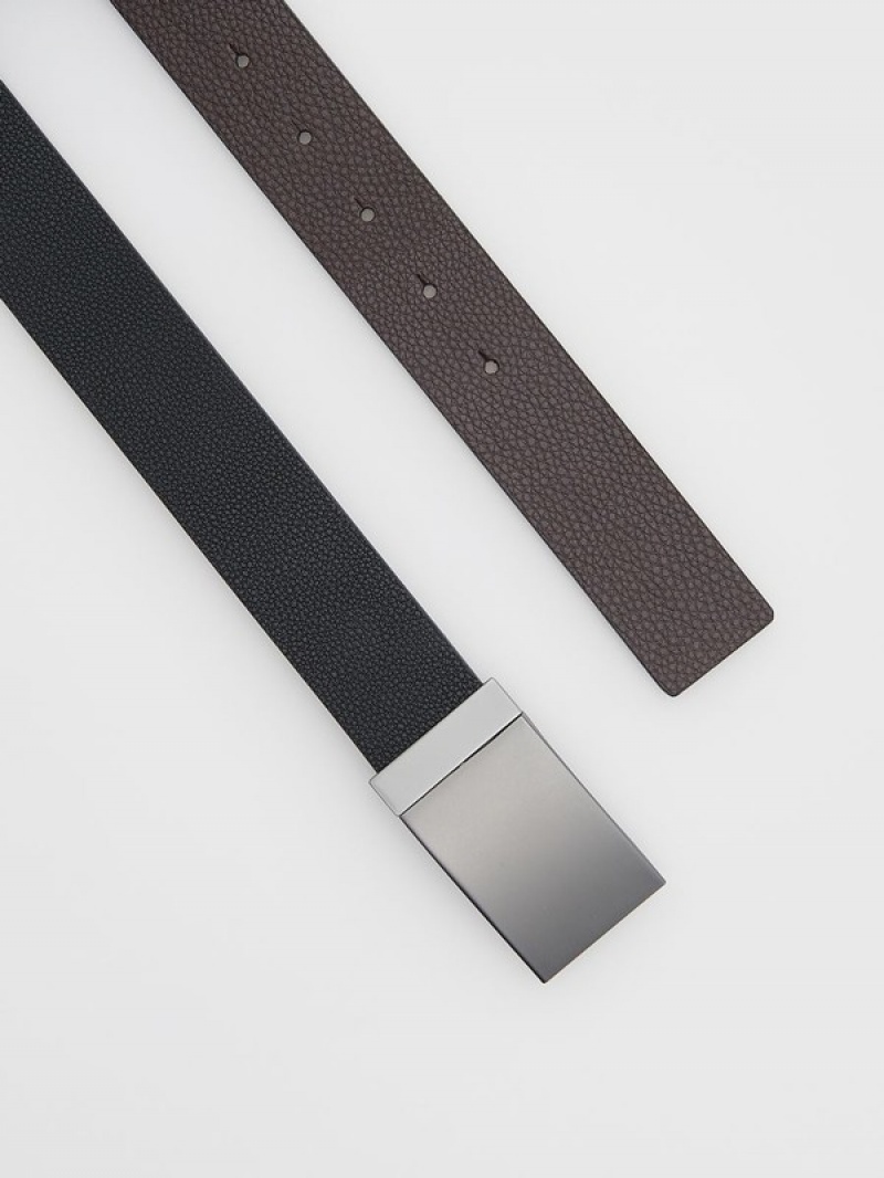 Black Reserved Combined Materials Men's Belts | FMKI-84607