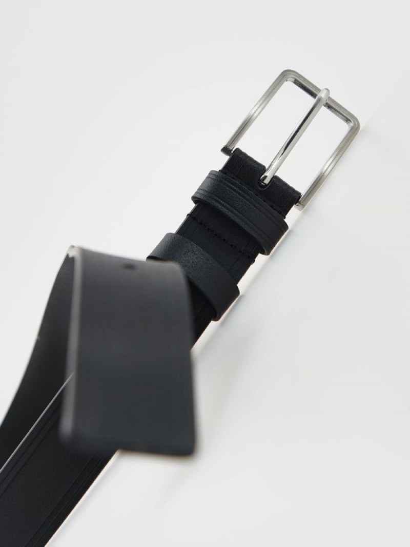 Black Reserved Combined Materials Men's Belts | VARJ-82063