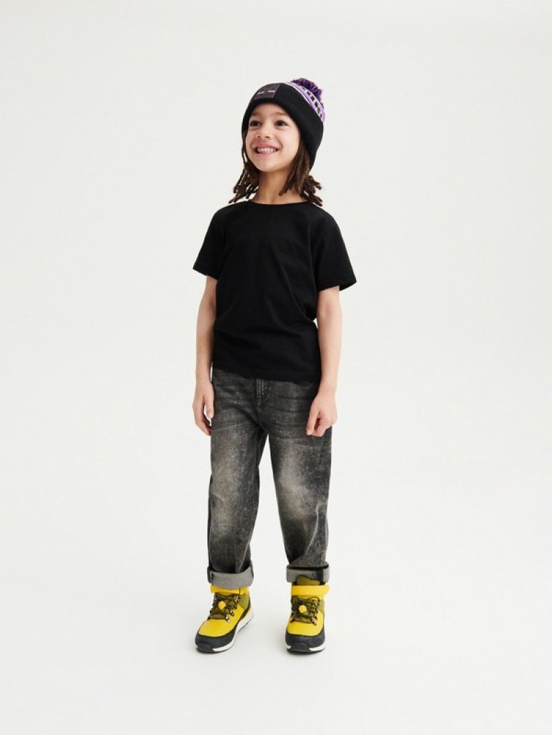 Black Reserved Cotton Boys' T-shirts | XOGL-39856