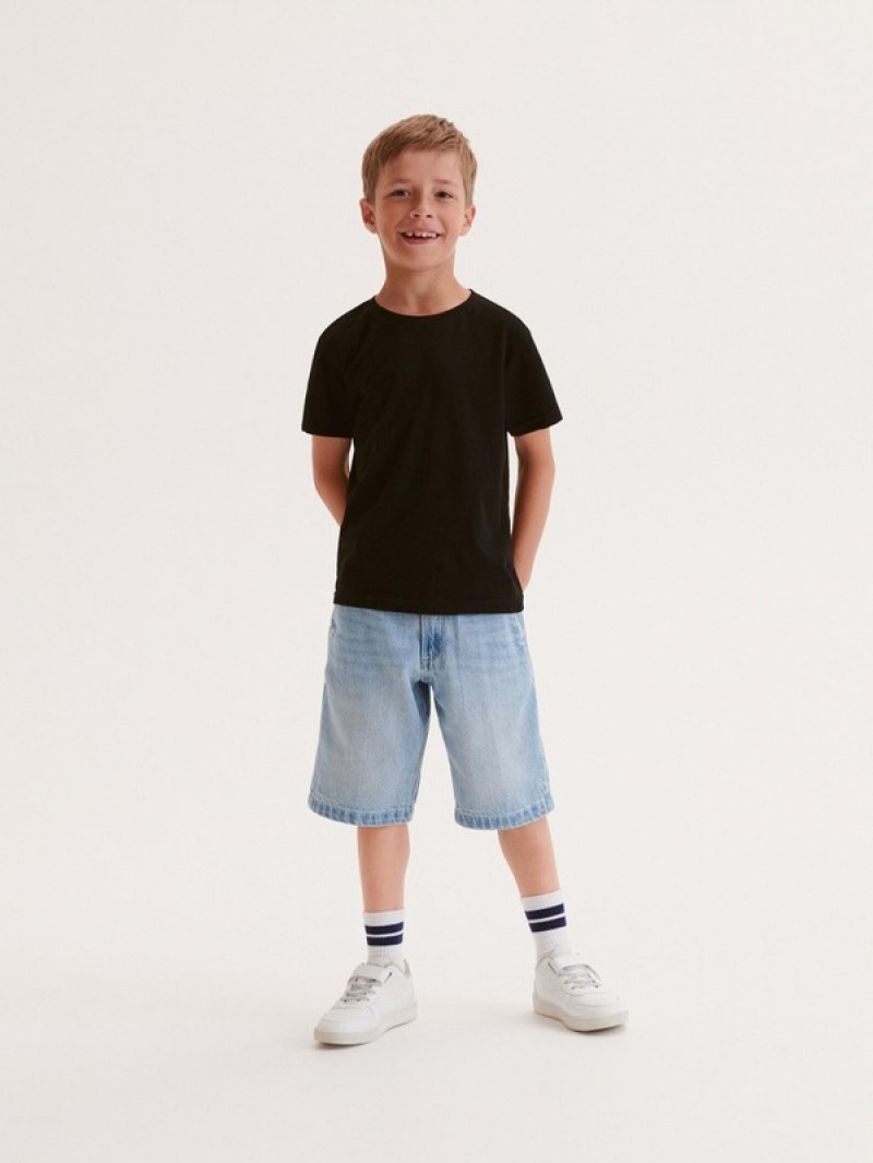 Black Reserved Cotton Boys' T-shirts | XOGL-39856