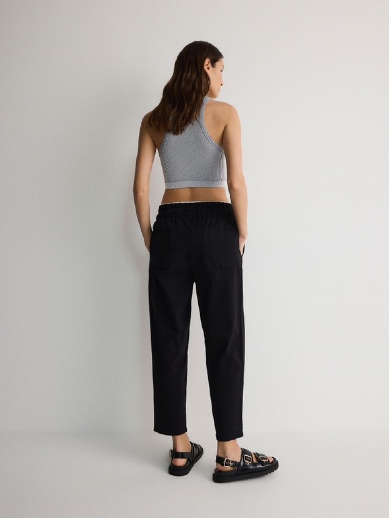 Black Reserved Cotton Joggers Women's Trousers | GFVN-76194