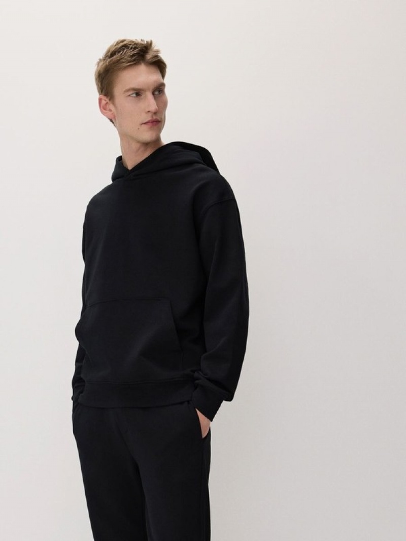 Black Reserved Cotton Men's Sweatshirts | HSWQ-84906