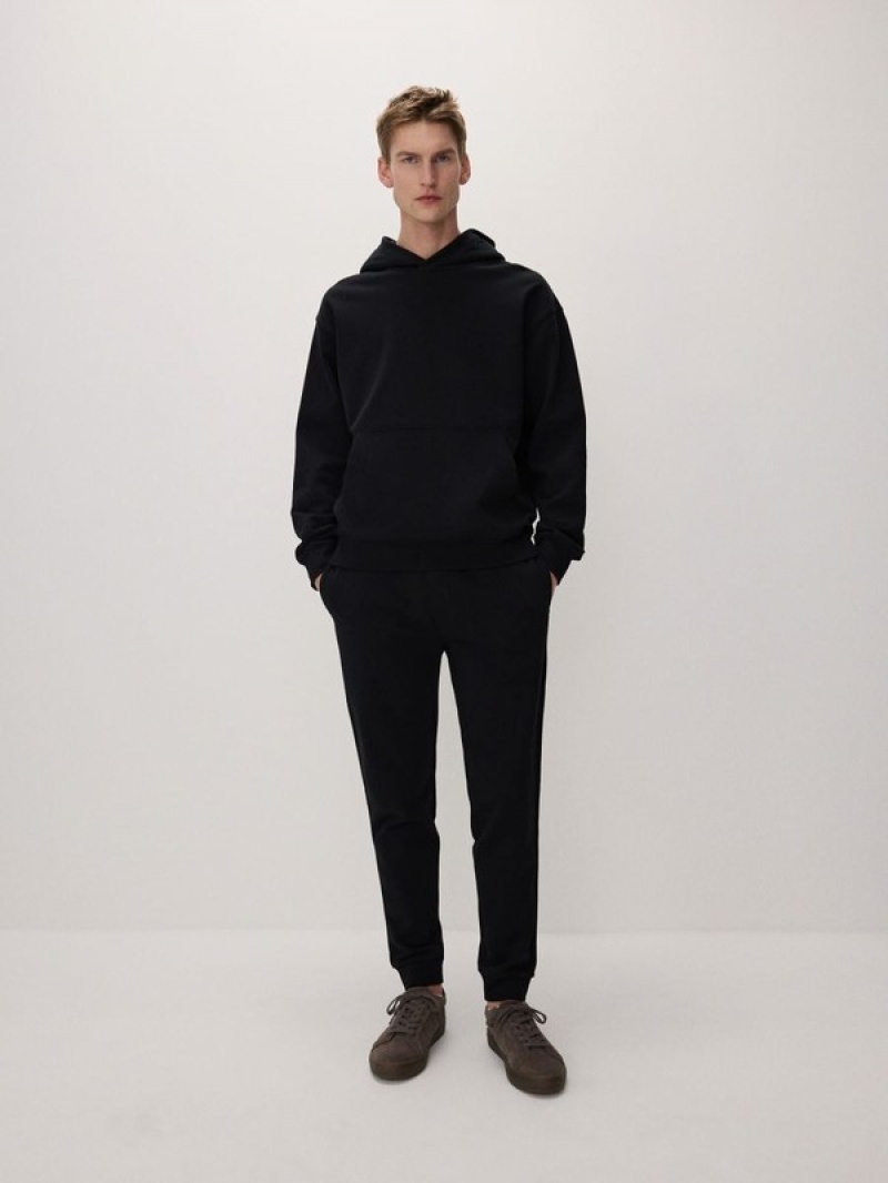 Black Reserved Cotton Men's Sweatshirts | HSWQ-84906