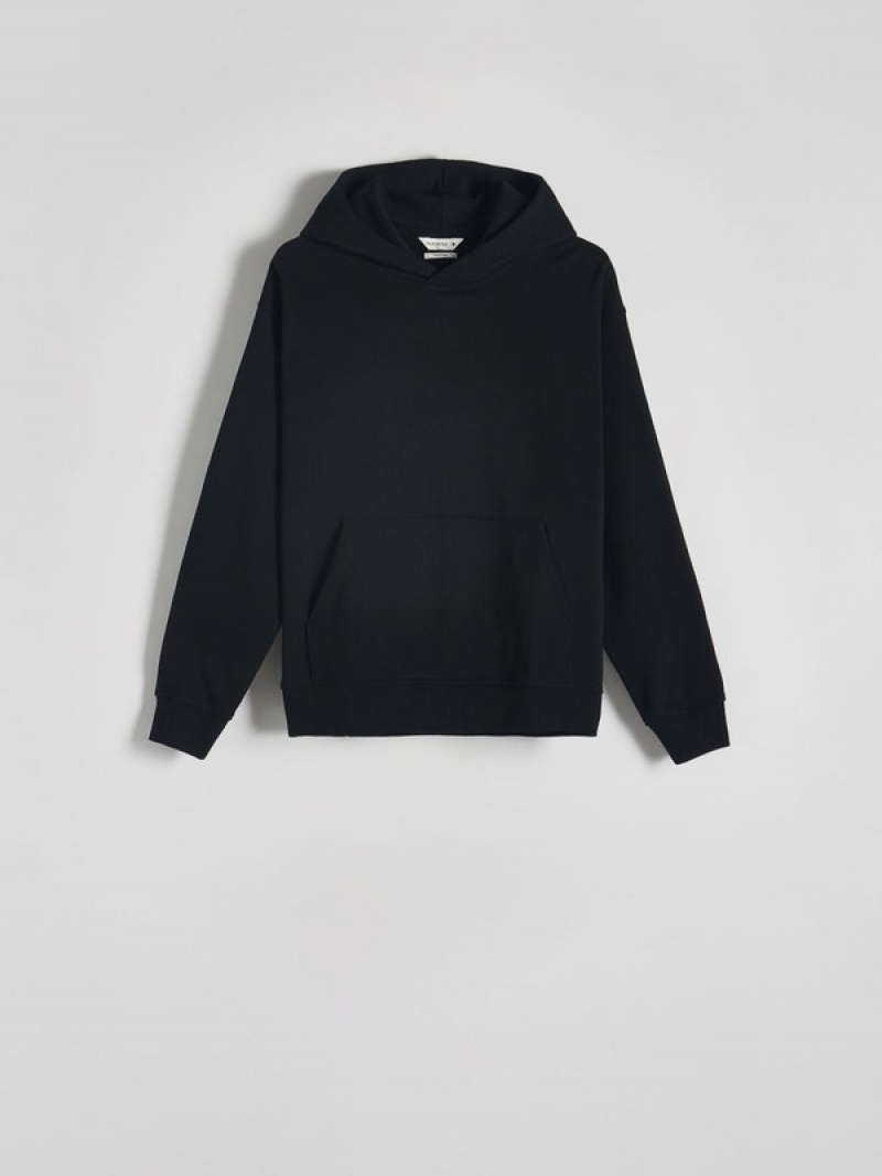 Black Reserved Cotton Men's Sweatshirts | HSWQ-84906