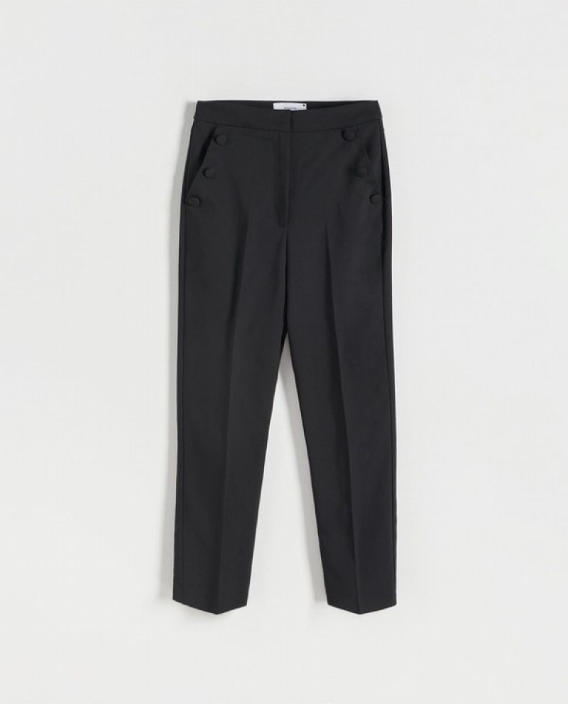 Black Reserved Cotton Richpressed Crease Women's Trousers | BIWG-05683