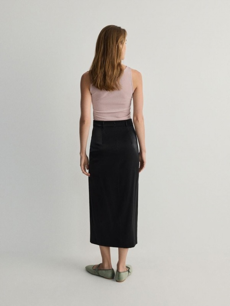 Black Reserved Cotton Women's Skirts | SGHO-37586