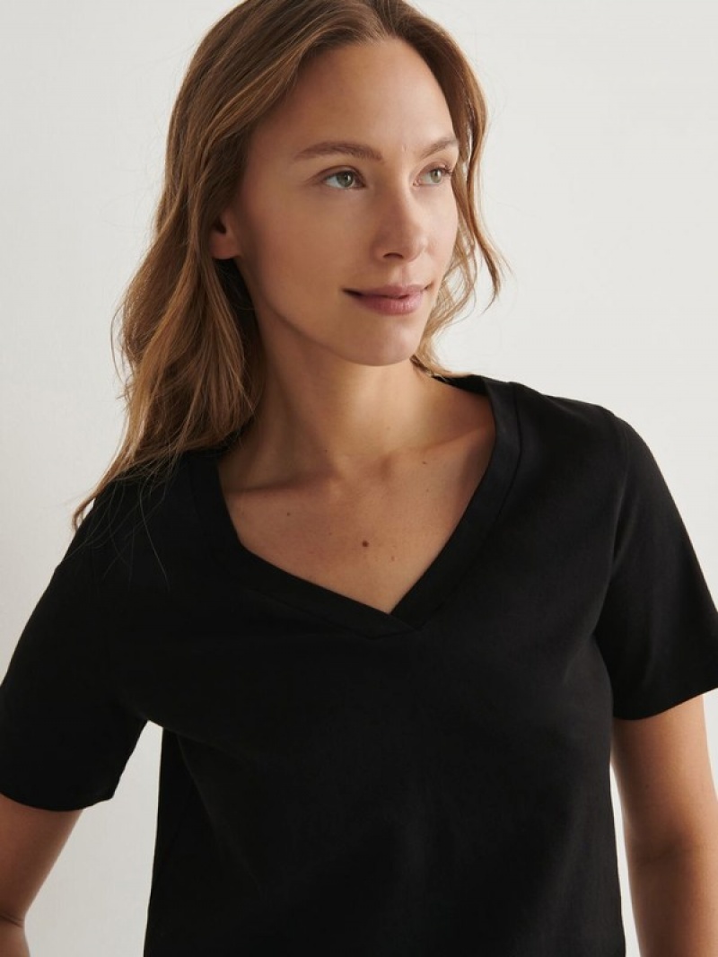 Black Reserved Cotton Women's T-shirts | SXOQ-56842