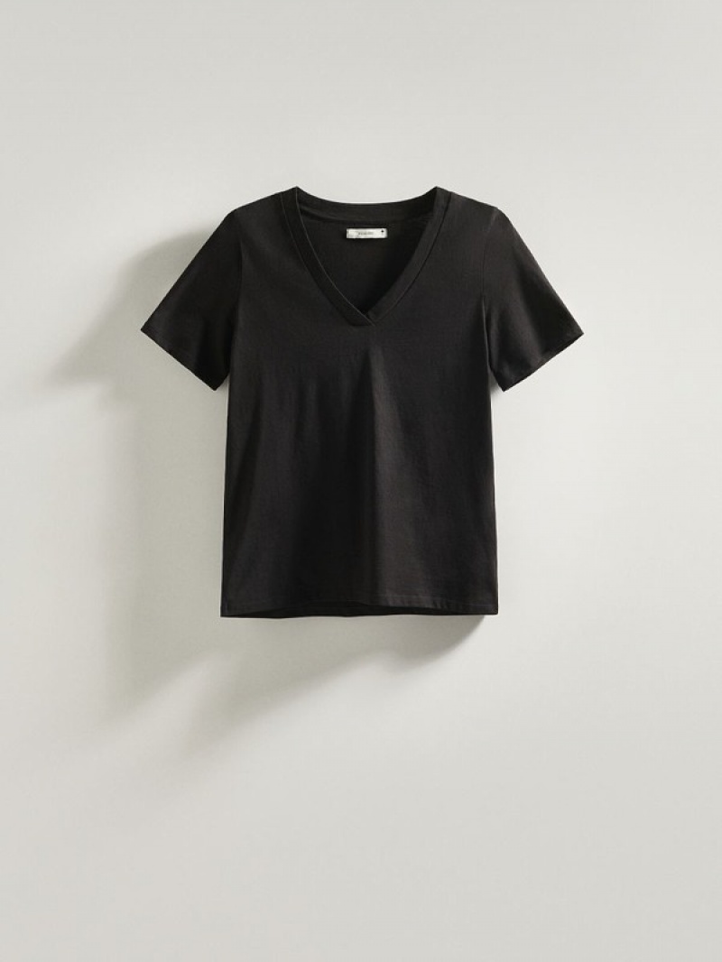 Black Reserved Cotton Women's T-shirts | SXOQ-56842