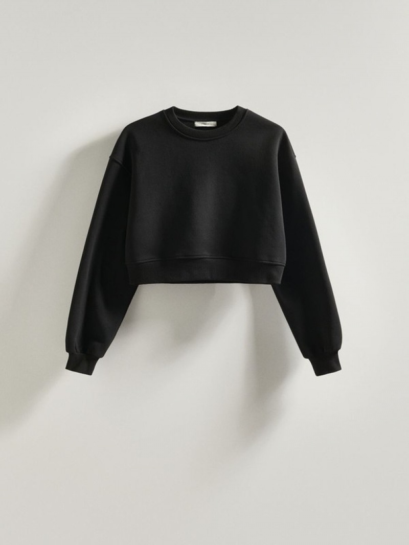 Black Reserved Cropped Cotton Rich Women's Sweatshirts | VEYD-51072