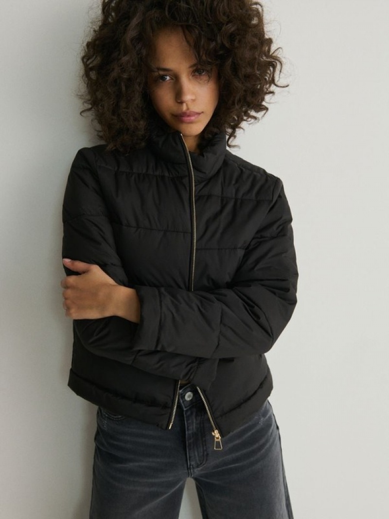 Black Reserved Cropped Quilted Women's Jackets | AOJB-76095