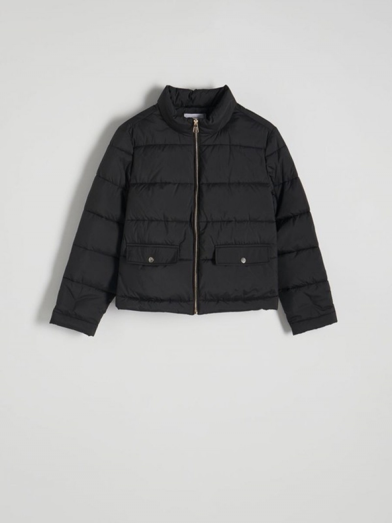 Black Reserved Cropped Quilted Women's Jackets | AOJB-76095