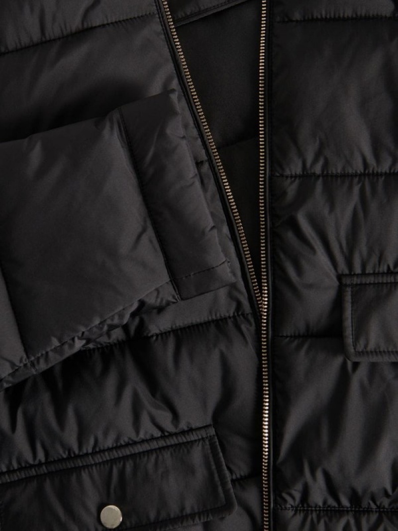 Black Reserved Cropped Quilted Women's Jackets | AOJB-76095