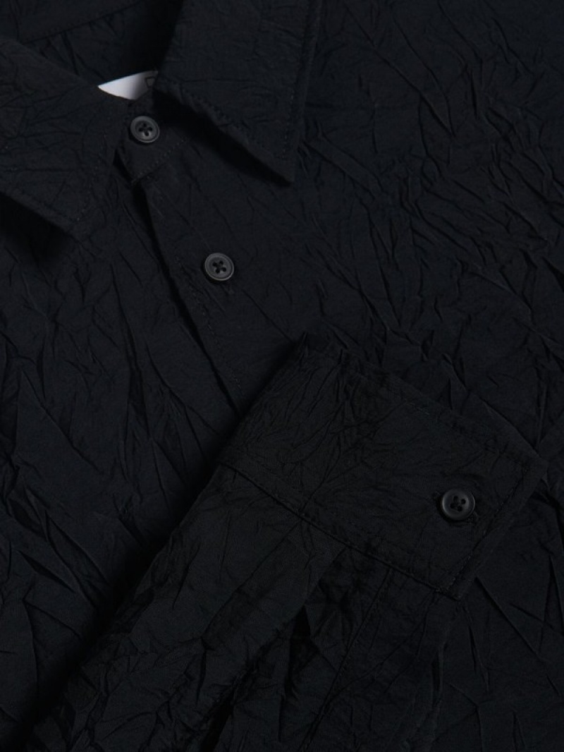 Black Reserved Crushed Effect Men's Shirts | XYFZ-73261