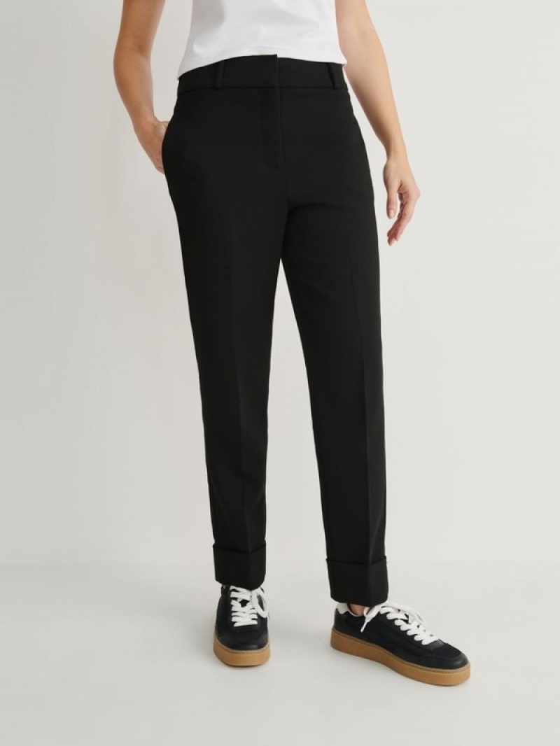 Black Reserved Cuffs Women's Trousers | KFIS-73894