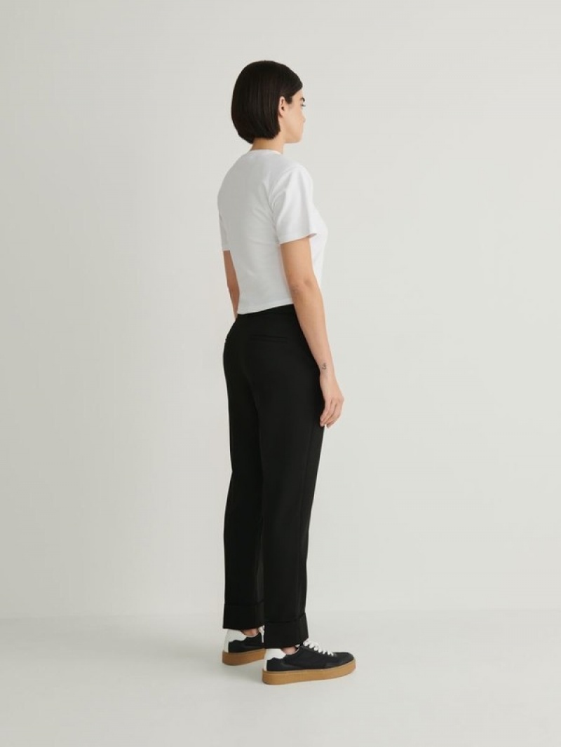 Black Reserved Cuffs Women's Trousers | KFIS-73894