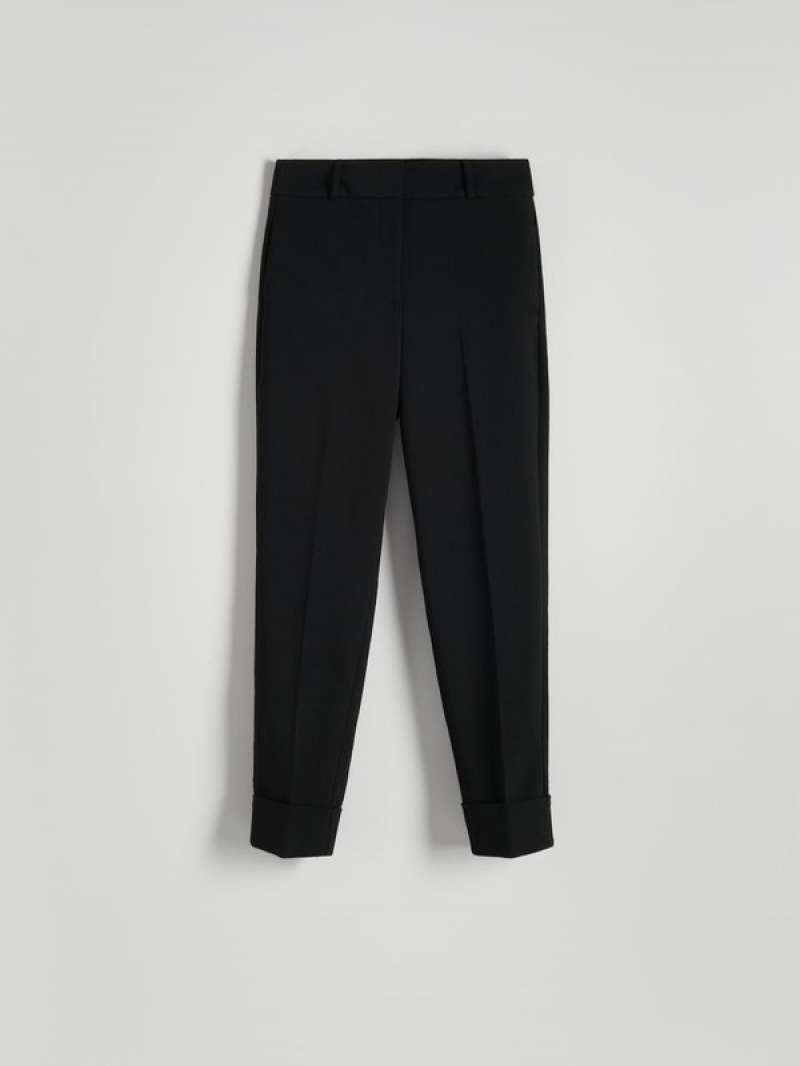 Black Reserved Cuffs Women's Trousers | KFIS-73894