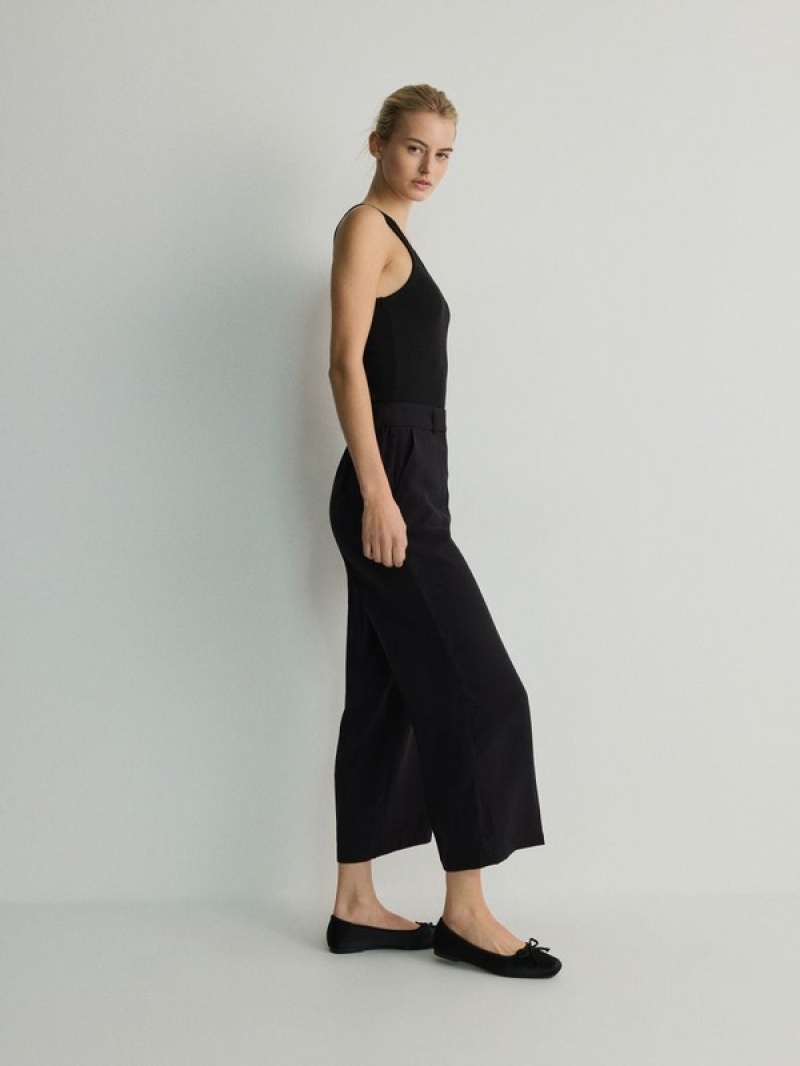 Black Reserved Culottepressed Crease Women's Trousers | JQIU-87263