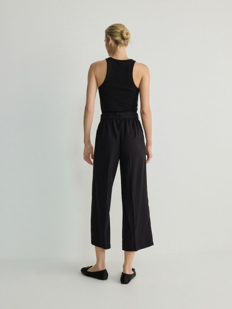 Black Reserved Culottepressed Crease Women's Trousers | JQIU-87263