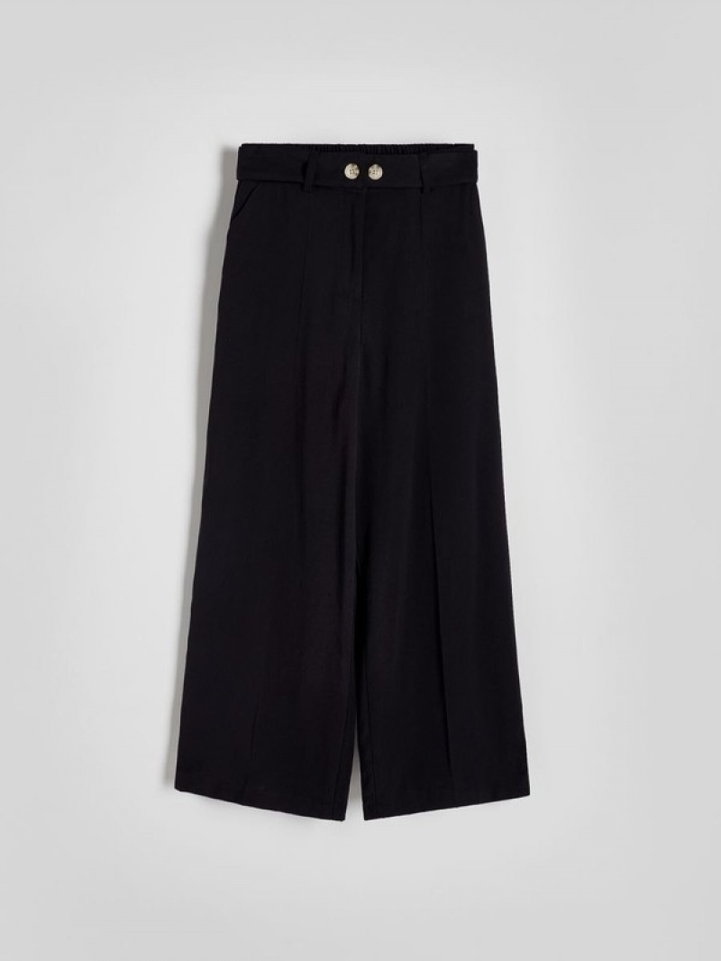 Black Reserved Culottepressed Crease Women's Trousers | JQIU-87263