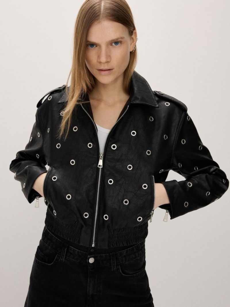 Black Reserved Decorative Details Women's Jackets | NULK-62087