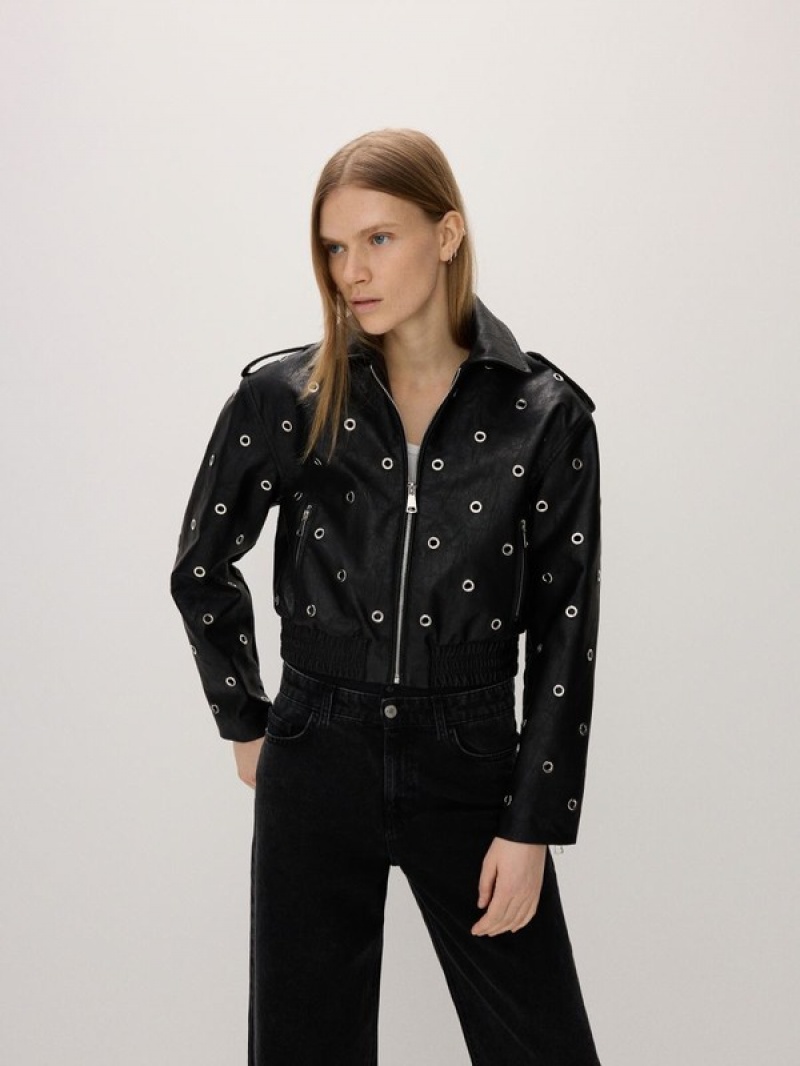 Black Reserved Decorative Details Women's Jackets | NULK-62087