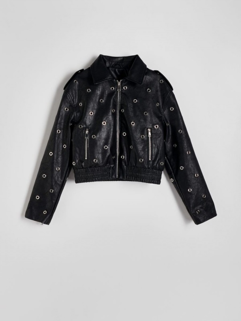 Black Reserved Decorative Details Women's Jackets | NULK-62087