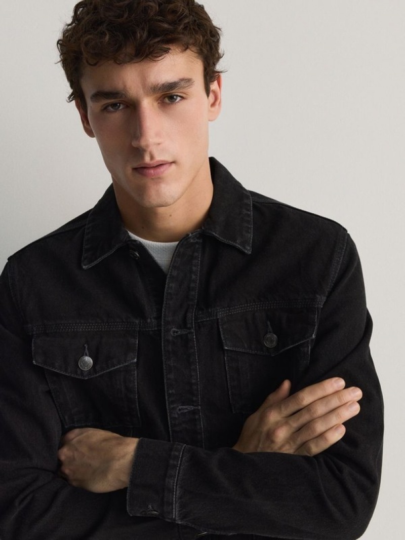 Black Reserved Denim Men's Jackets | IAPH-14673