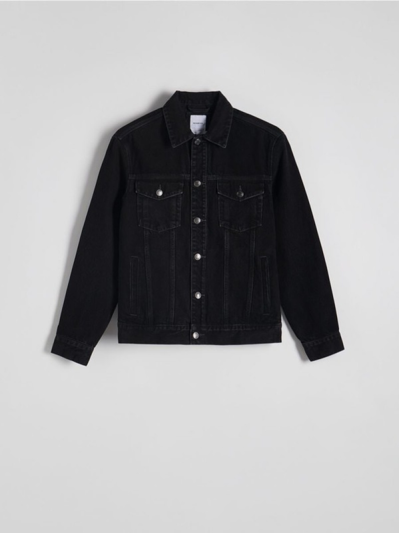 Black Reserved Denim Men's Jackets | IAPH-14673