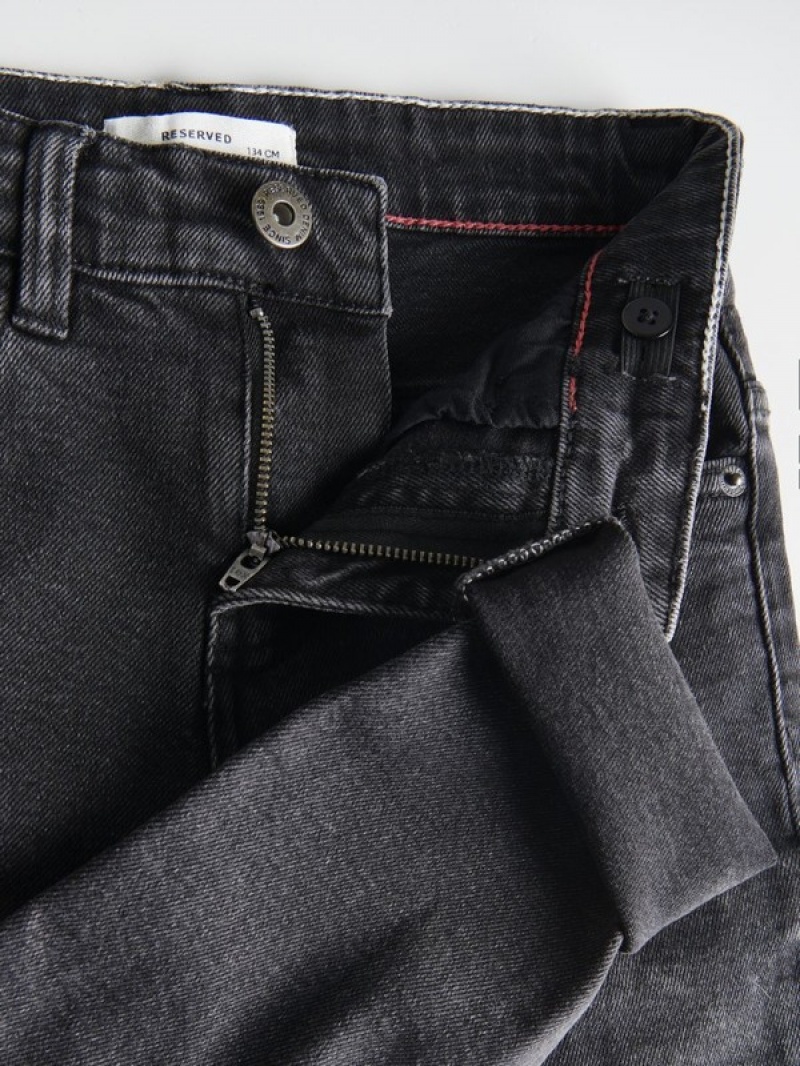 Black Reserved Elastic Slim Boys' Jeans | ICRS-65273