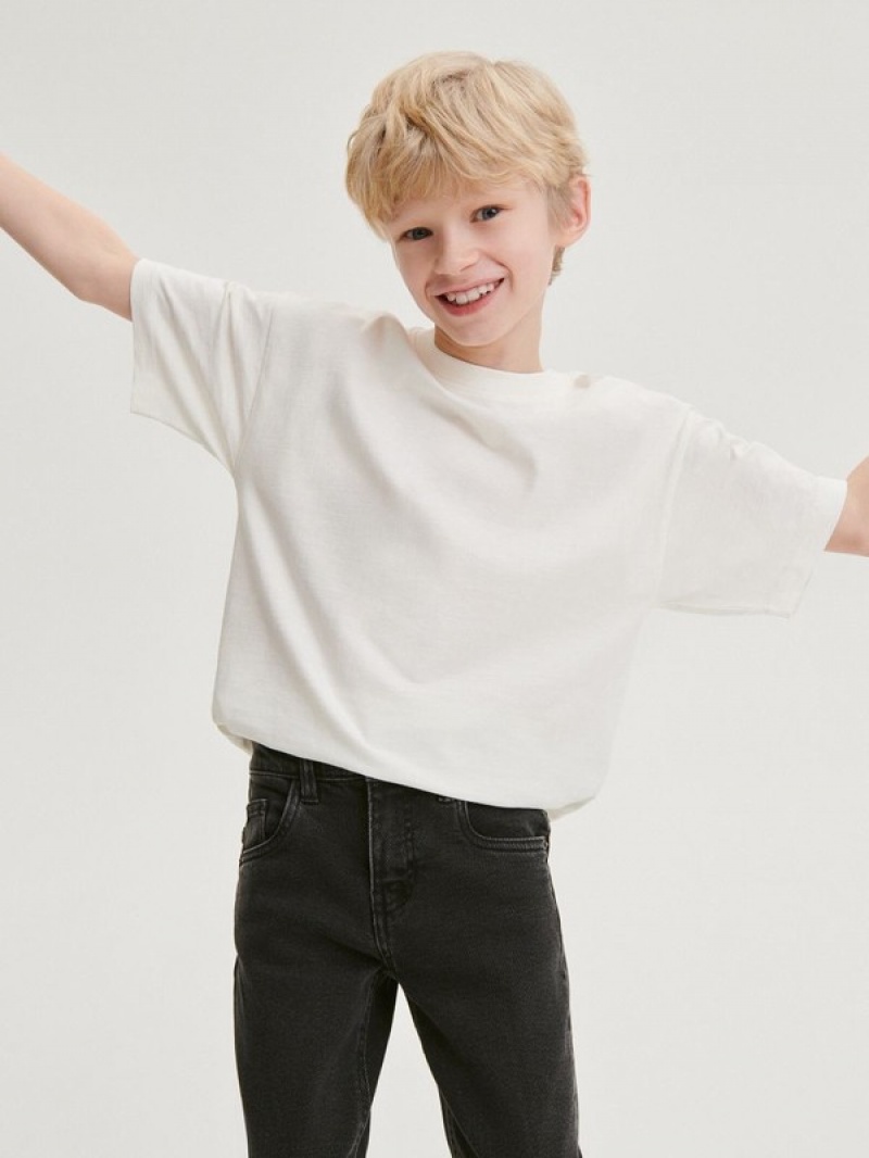 Black Reserved Elastic Slim Boys' Jeans | FNJG-70235