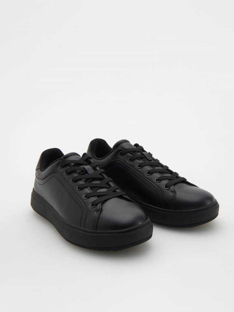 Black Reserved Faux Leather Men's Shoes | QWRJ-70452