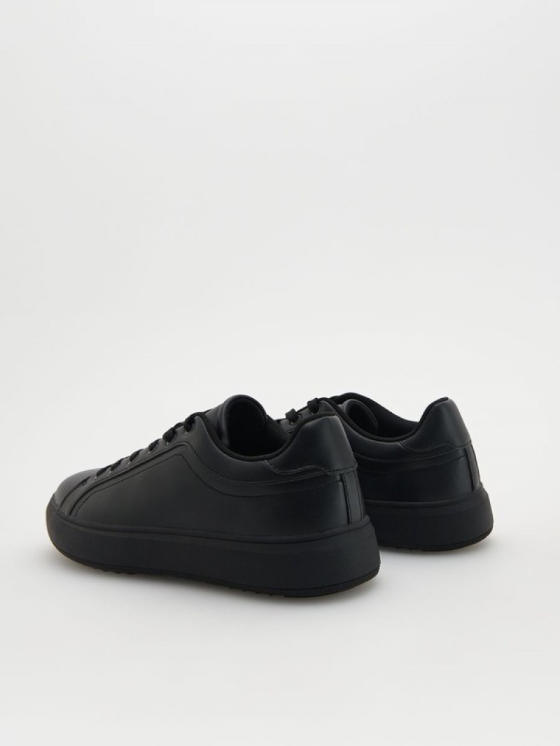 Black Reserved Faux Leather Men's Shoes | QWRJ-70452